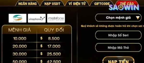 Nạp tiền thẻ cào điện thoại Saowin nhiều ưu đãi hấp dẫn