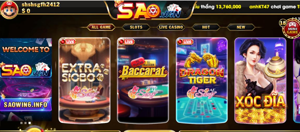 Sảnh live Casino với nhiều sản phẩm tuyệt vời